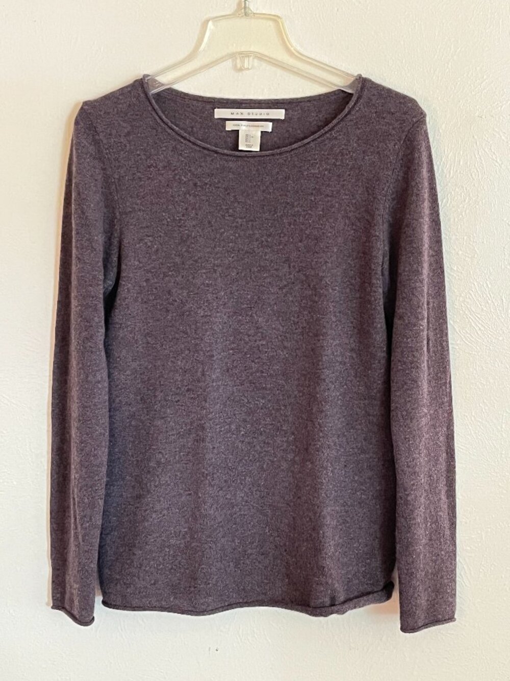 Max Studio Women's Plum Roll Neck Cashmere Sweater Size L Preppy Quiet Luxury
